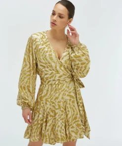 ALIYA overslagjurk met lurex - gold green