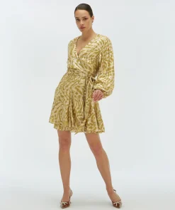 ALIYA overslagjurk met lurex - gold green