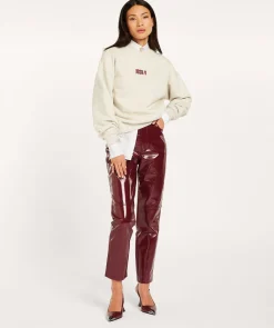 BO high rise girlfriend broek in lak look - berry red