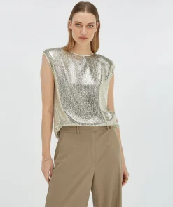 BROOKS straight fit top met pailletten - light gold sequin