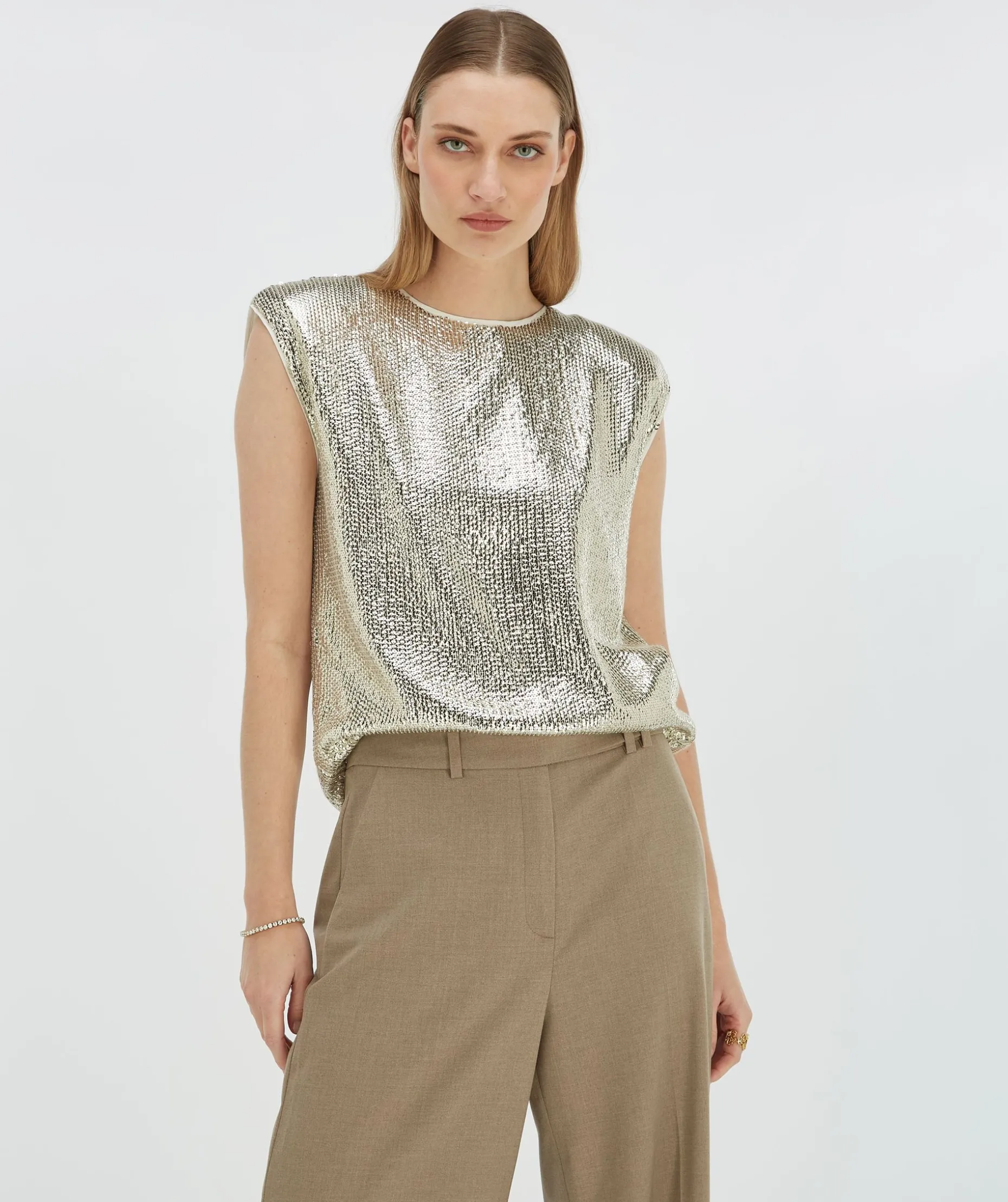 BROOKS straight fit top met pailletten - light gold sequin