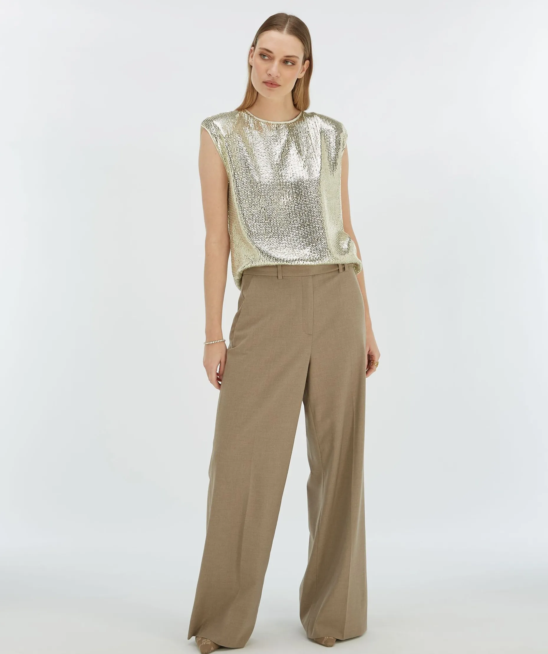 BROOKS straight fit top met pailletten - light gold sequin