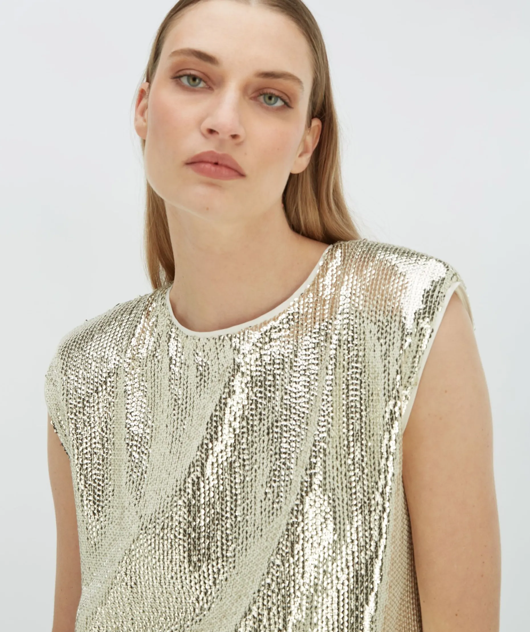 BROOKS straight fit top met pailletten - light gold sequin
