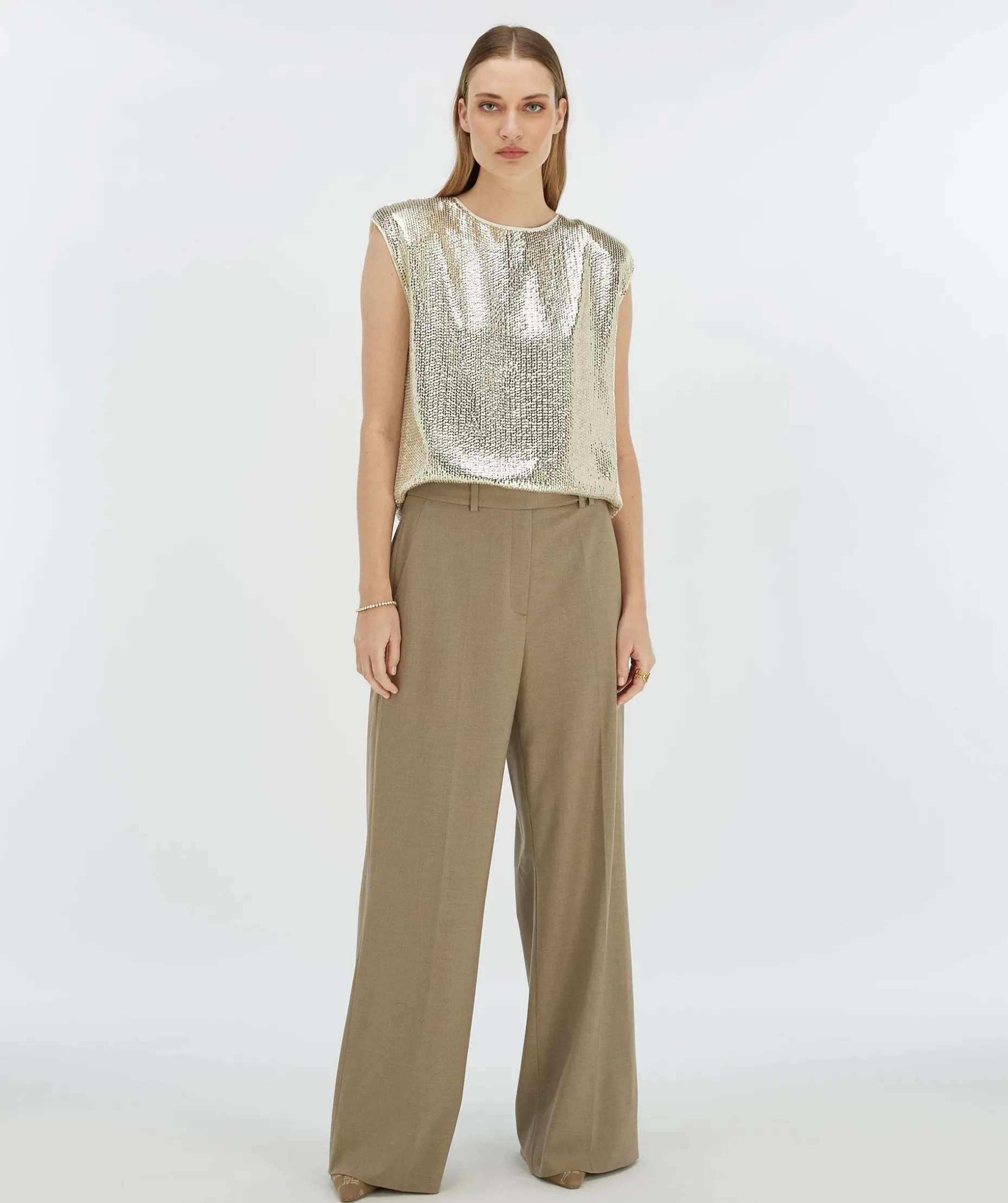 BROOKS straight fit top met pailletten - light gold sequin