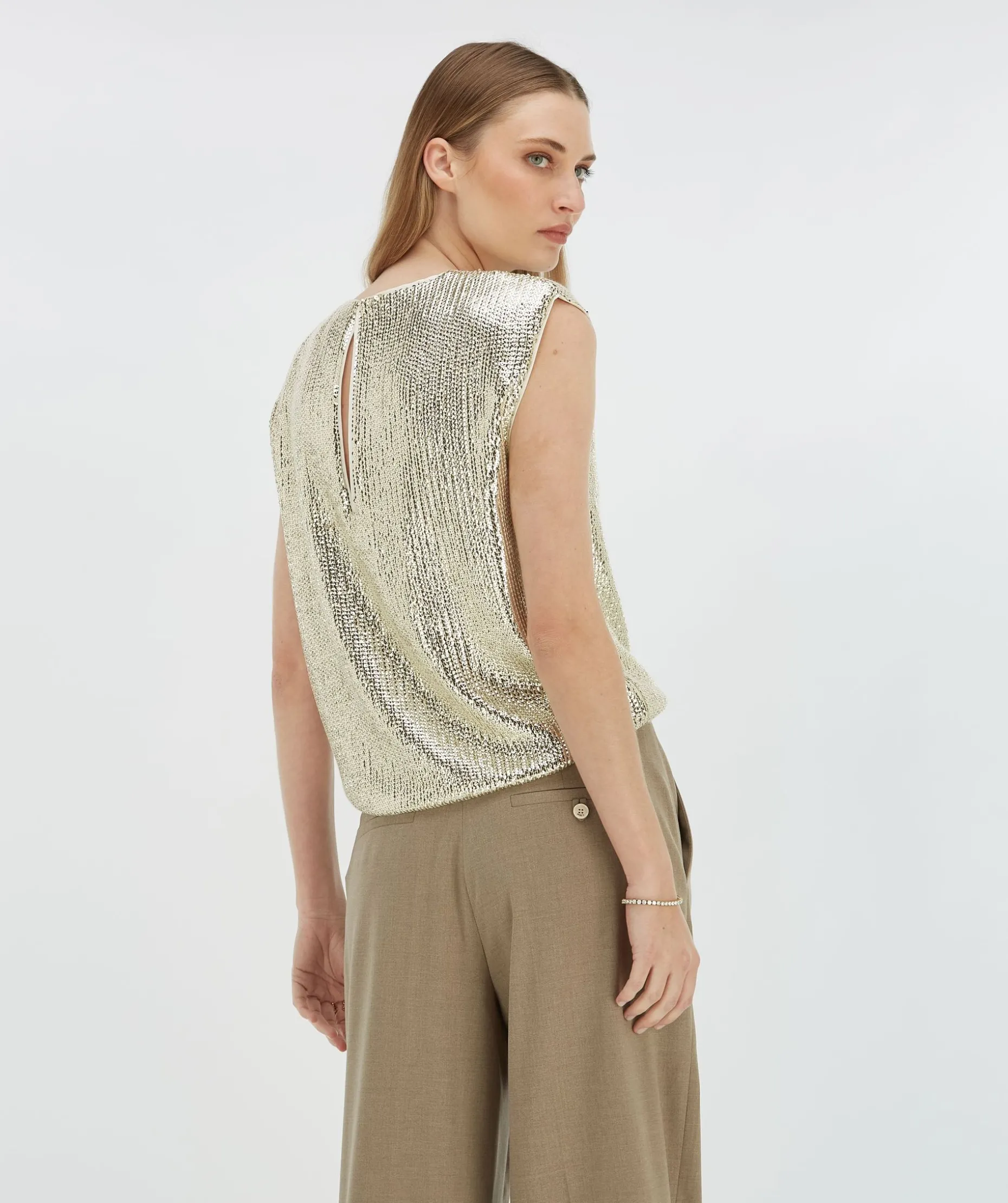 BROOKS straight fit top met pailletten - light gold sequin