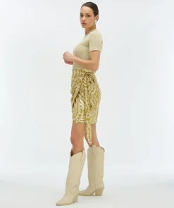 CAMEO high waisted overslagrok met lurex - gold green