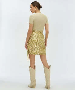 CAMEO high waisted overslagrok met lurex - gold green