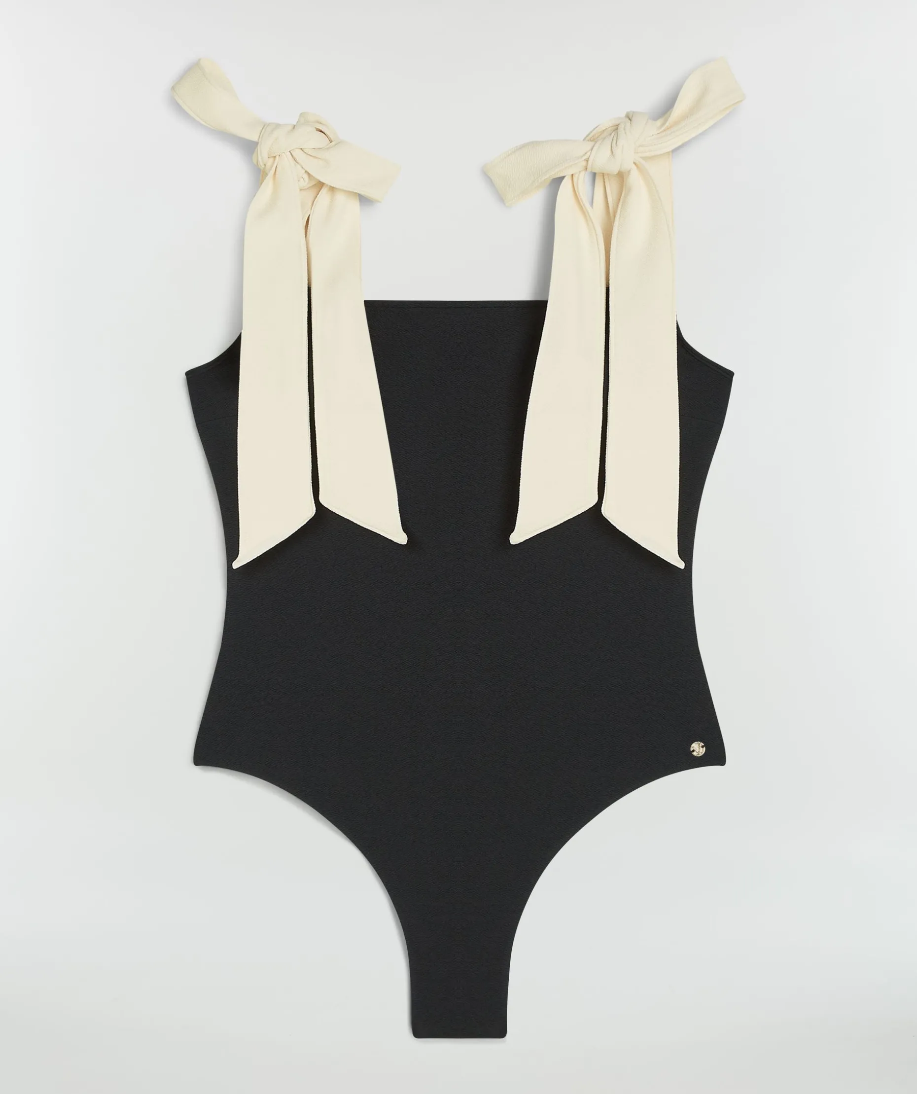 DAISY badpak met strikbandjes - black creme white