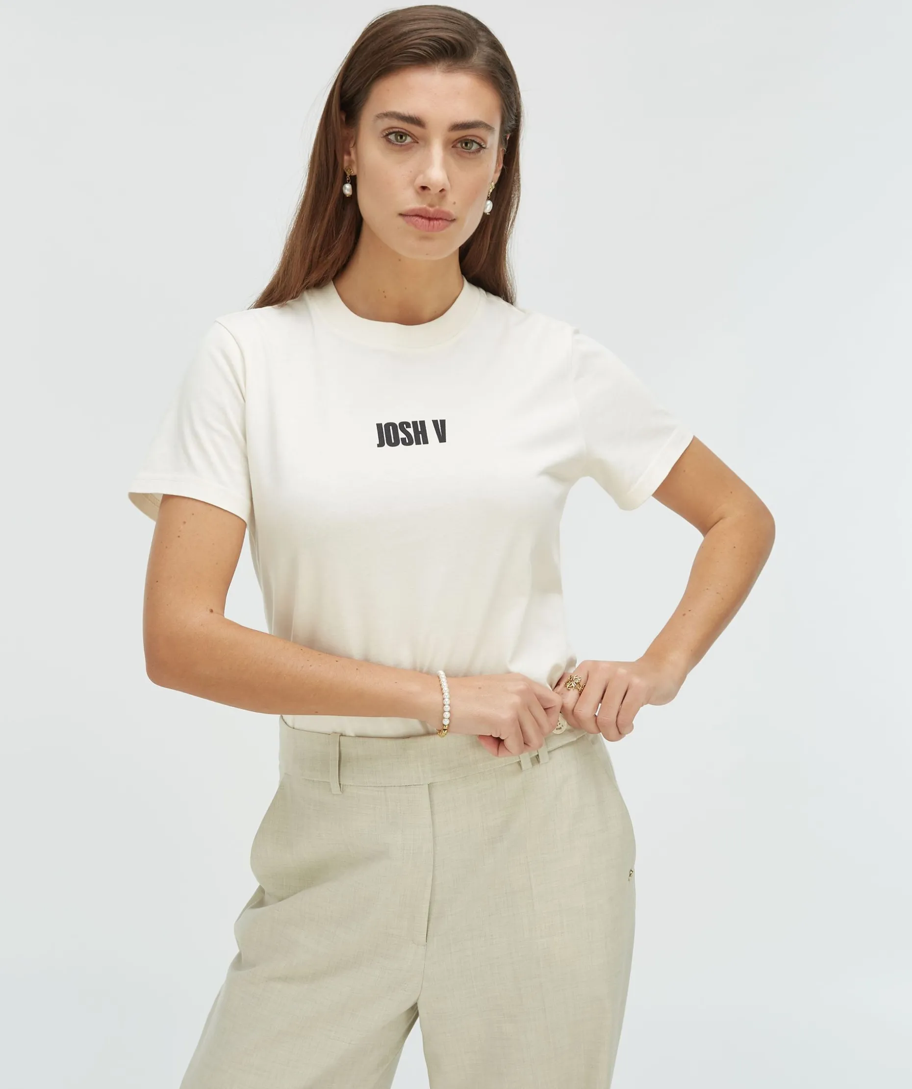 DORIE regular fit T-shirt met logo - light ecru