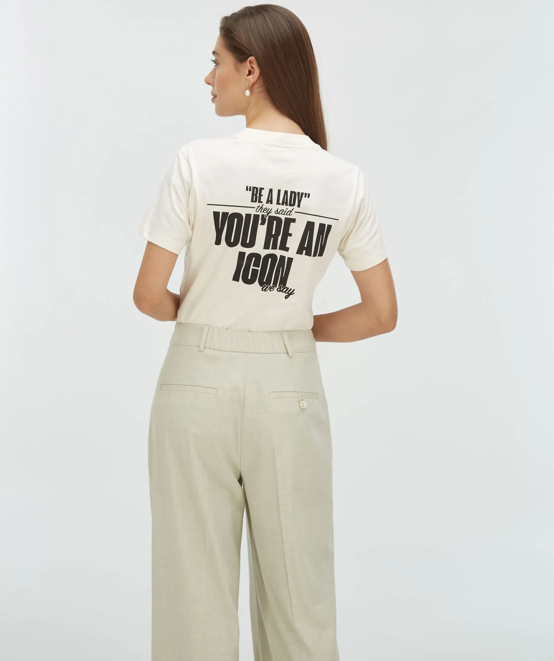 DORIE regular fit T-shirt met logo - light ecru