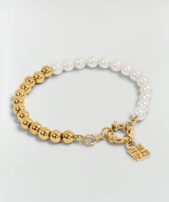 ELEIA armband met parels en logo - antique gold