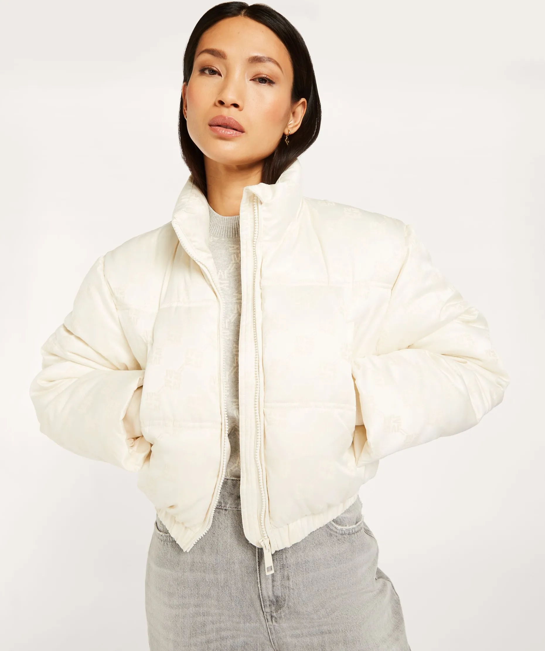 ELLIS korte puffer jas met logoprint - light ecru