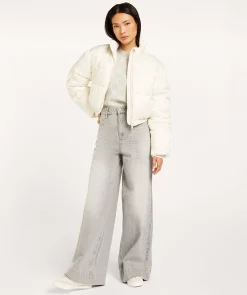 ELLIS korte puffer jas met logoprint - light ecru