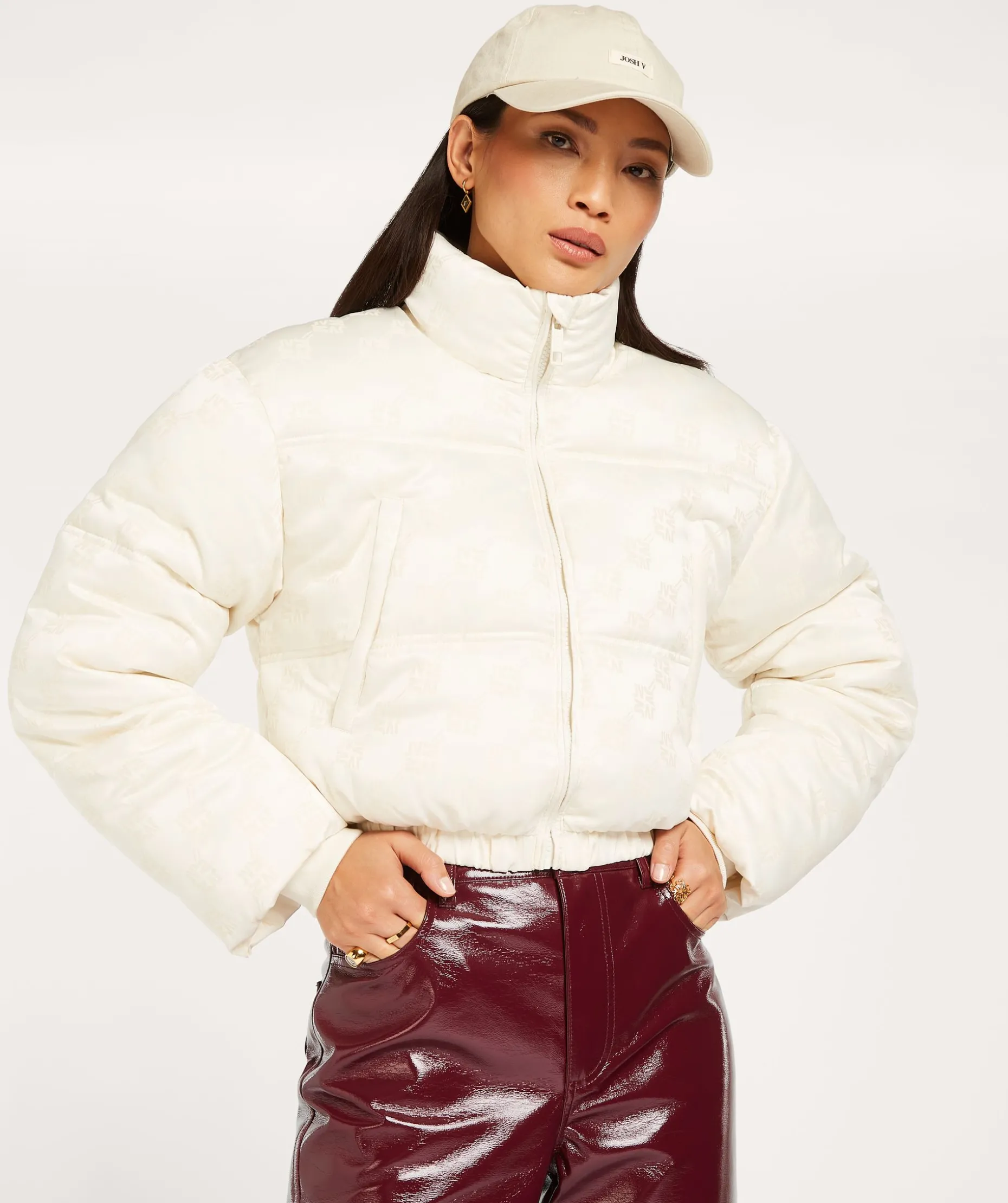 ELLIS korte puffer jas met logoprint - light ecru