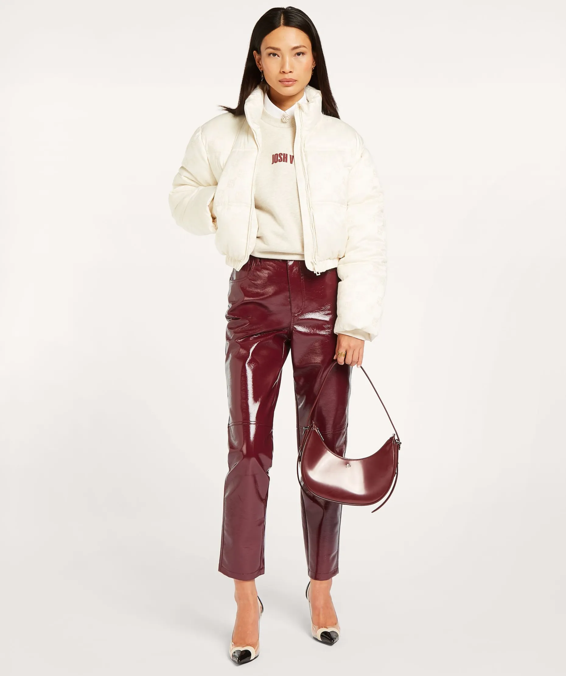 ELLIS korte puffer jas met logoprint - light ecru