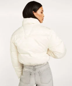 ELLIS korte puffer jas met logoprint - light ecru