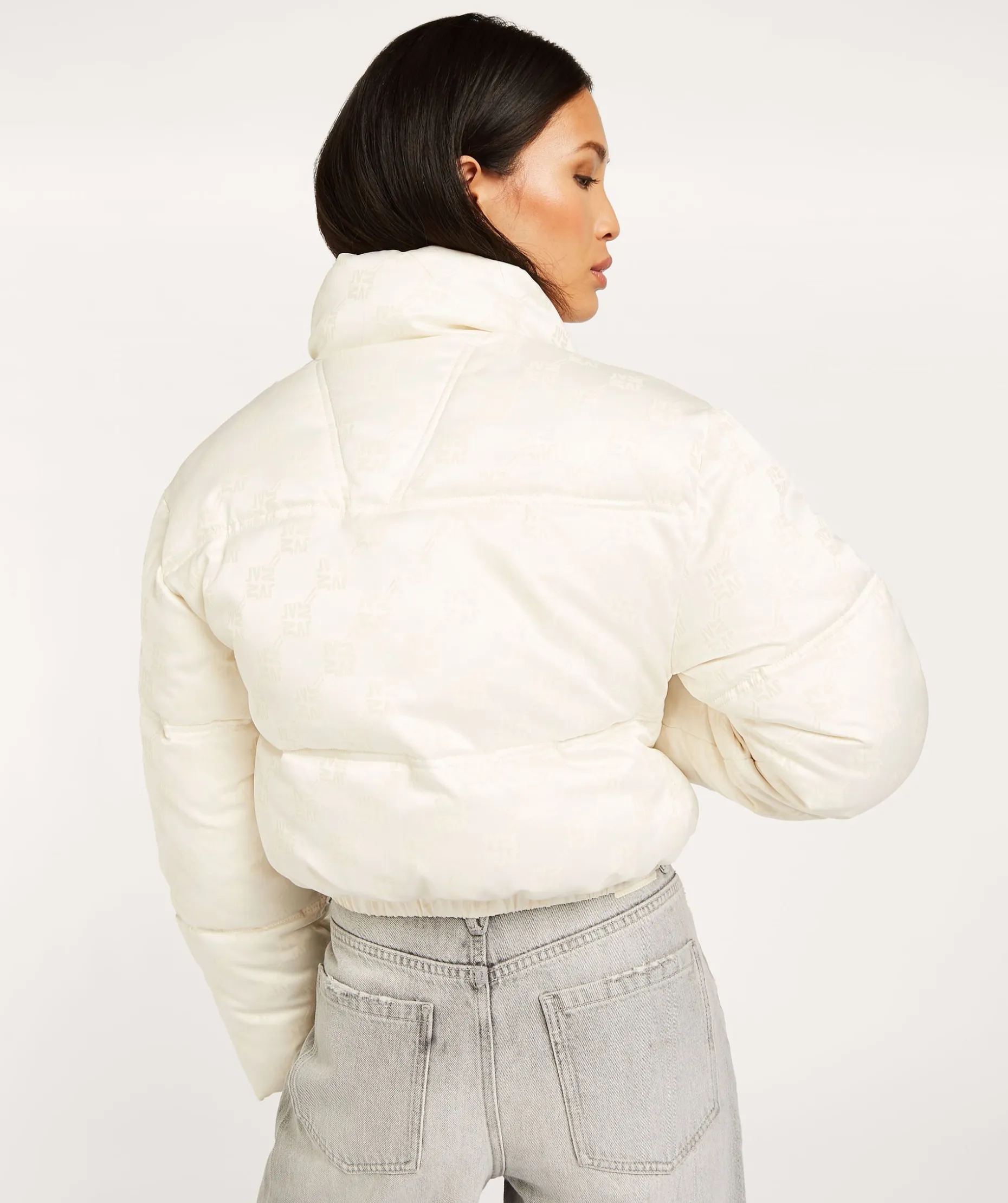ELLIS korte puffer jas met logoprint - light ecru