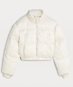 ELLIS korte puffer jas met logoprint - light ecru