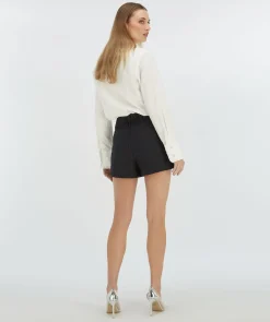 ELVIRA high waisted bouclé shorts met sierstenen - dark navy