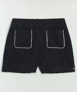 ELVIRA high waisted bouclé shorts met sierstenen - dark navy