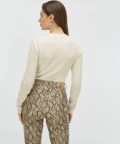 ESAI slim fit trui met sierstenen - ecru melange