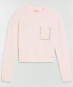 ESAI slim fit trui met sierstenen - pinkaboo melange