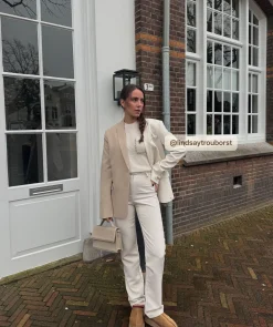 ESAI slim fit trui met sierstenen - ecru melange