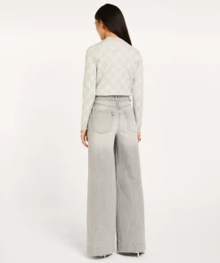 FAE slim fit trui met logoprint - grey melange