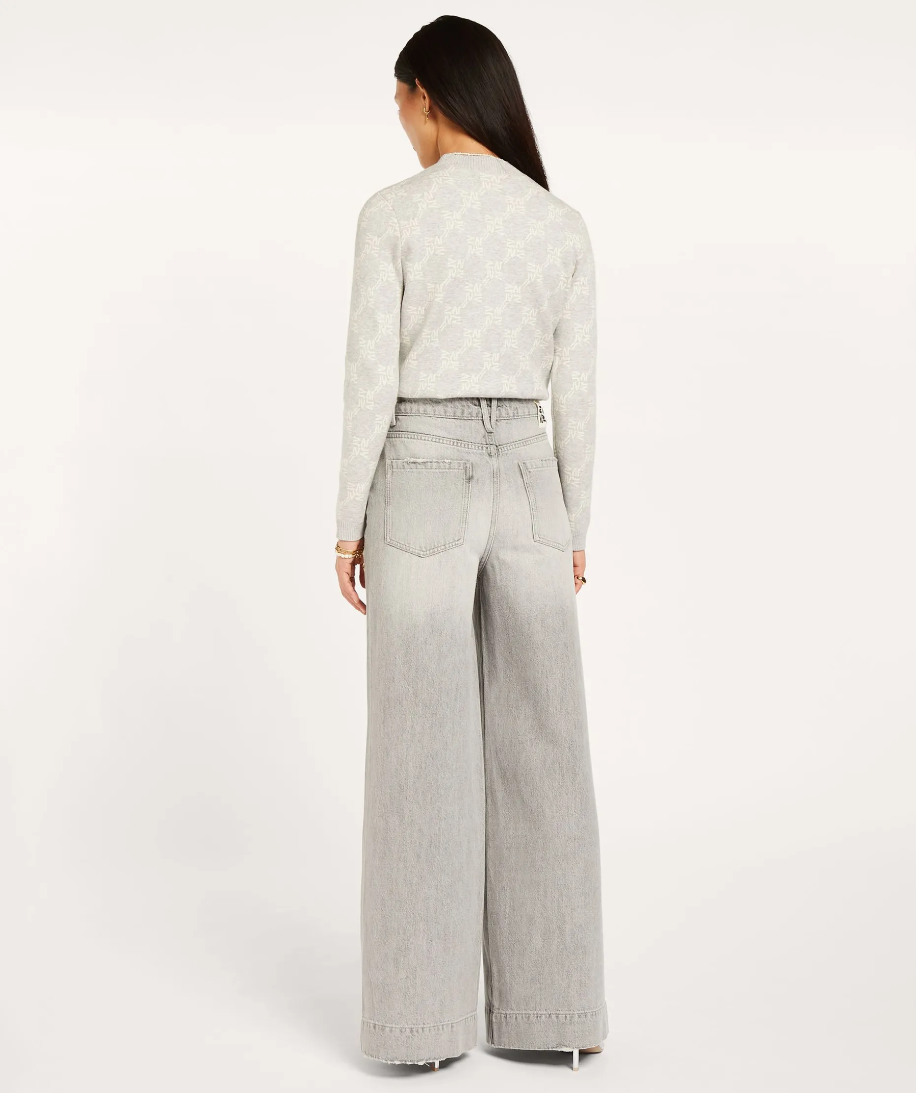 FAE slim fit trui met logoprint - grey melange
