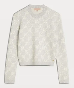FAE slim fit trui met logoprint - grey melange