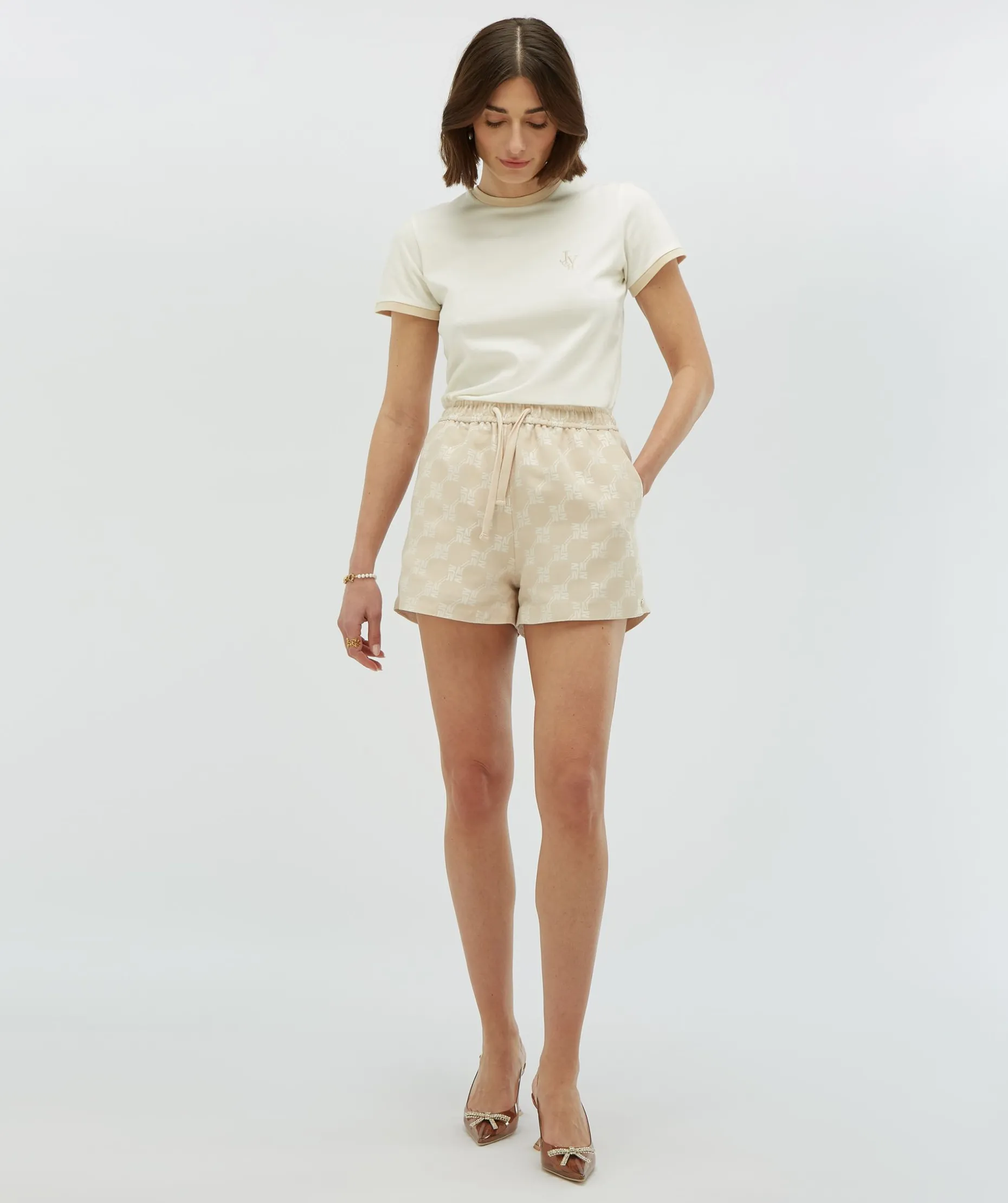 FLORIAN regular fit shorts met logoprint - ecru