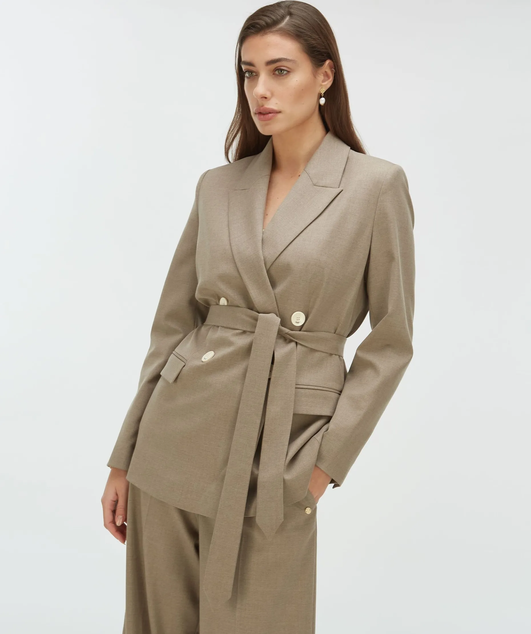 ISE straight fit blazer met strap - mink melange