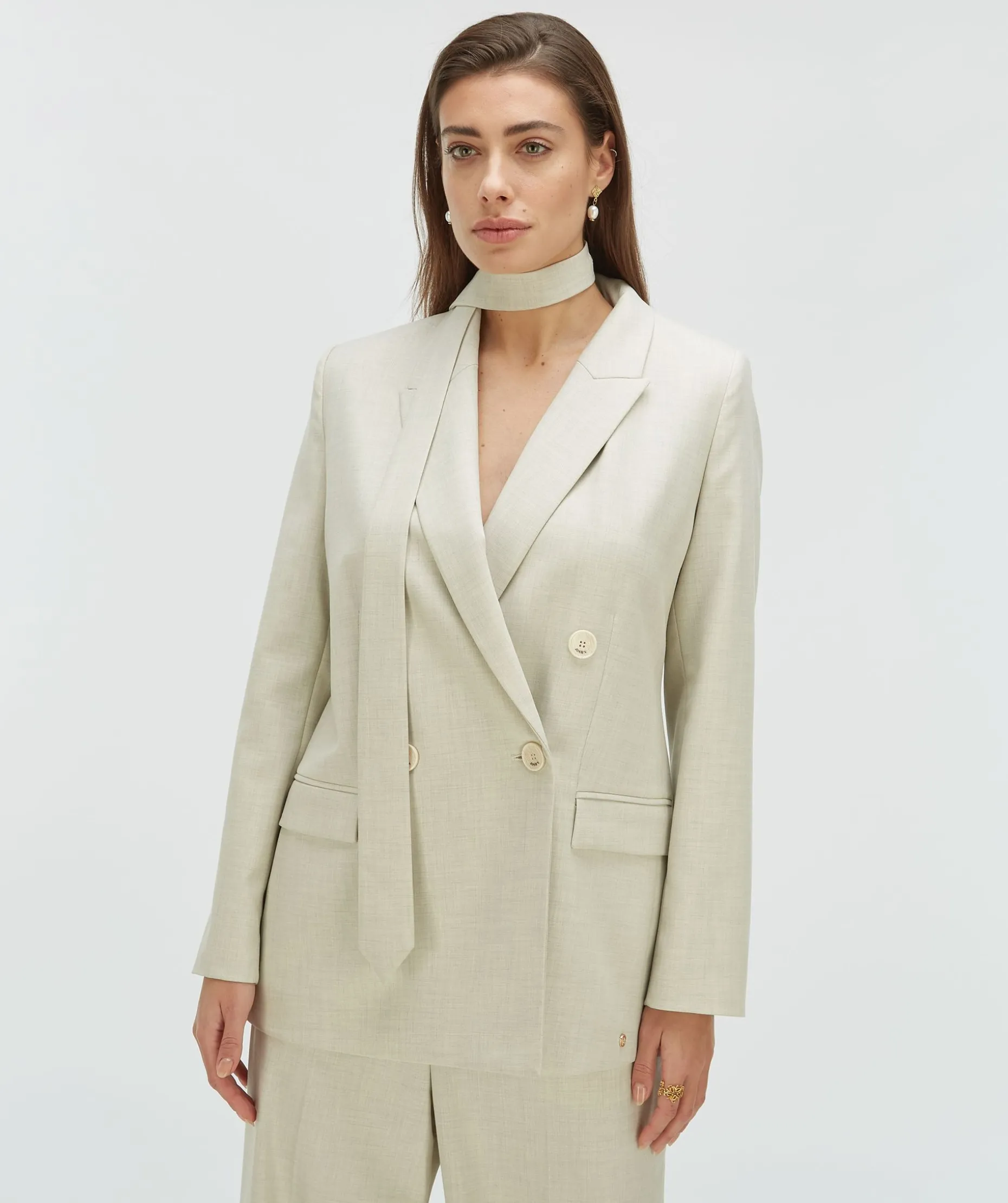 ISE straight fit blazer met strap - salt melange