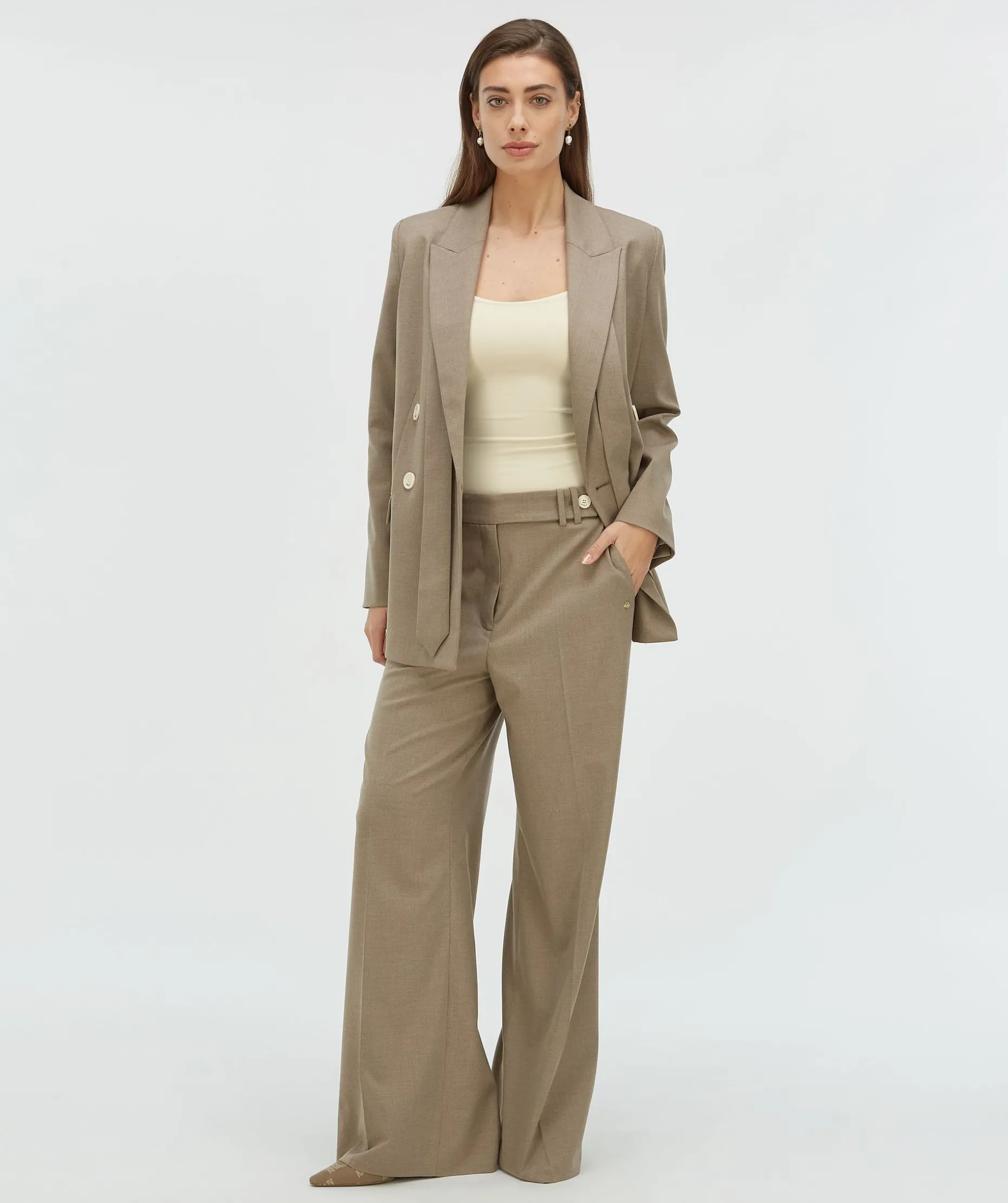 ISE straight fit blazer met strap - mink melange