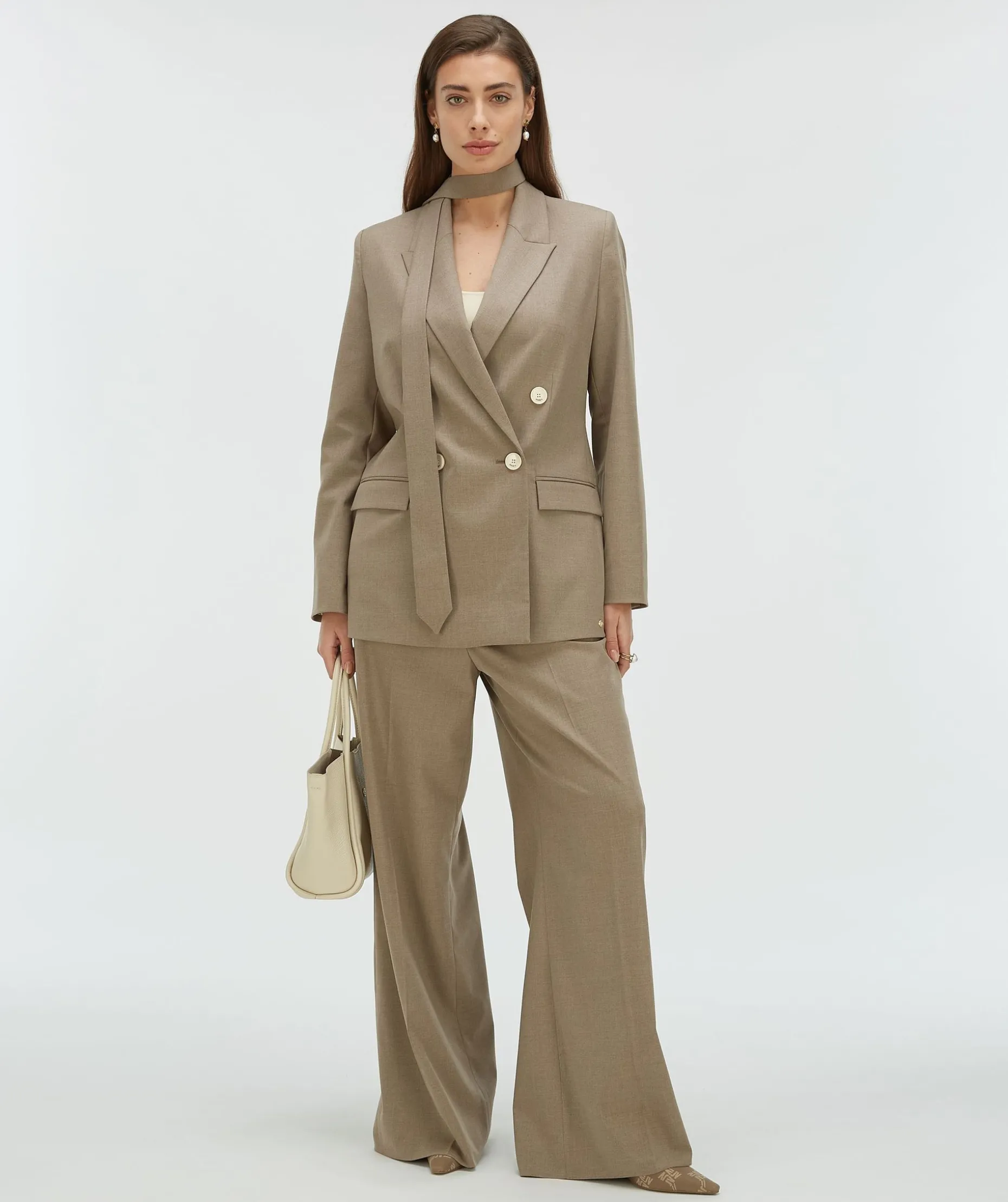 ISE straight fit blazer met strap - mink melange