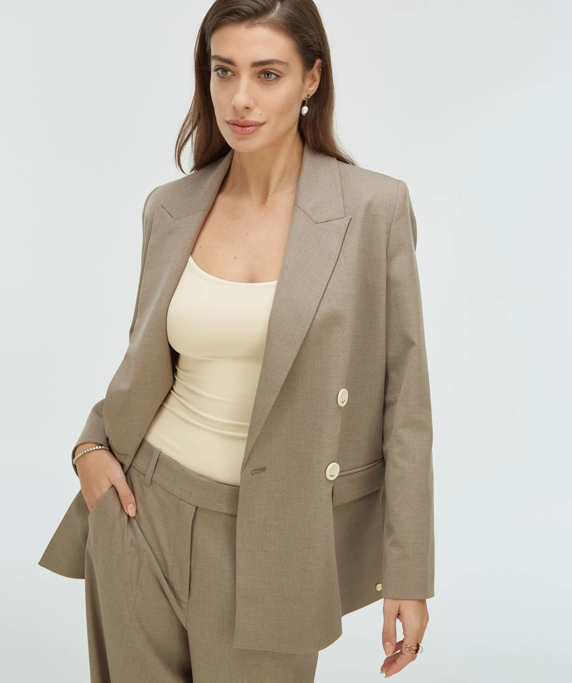 ISE straight fit blazer met strap - mink melange