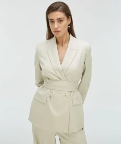 ISE straight fit blazer met strap - salt melange