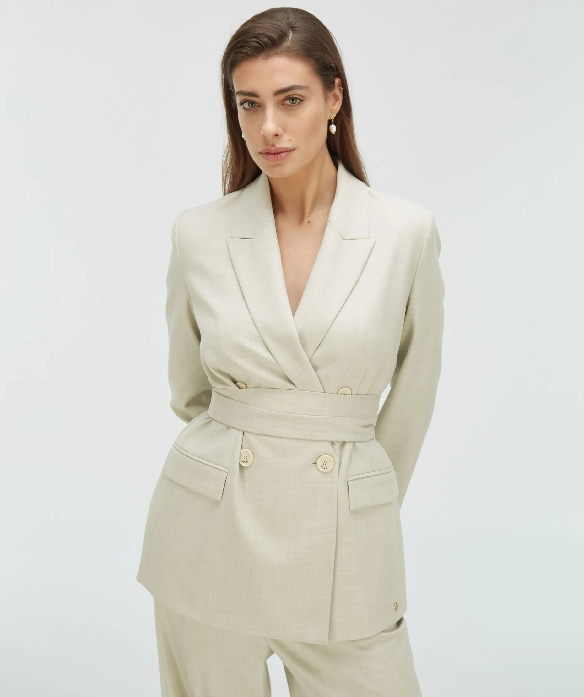 ISE straight fit blazer met strap - salt melange
