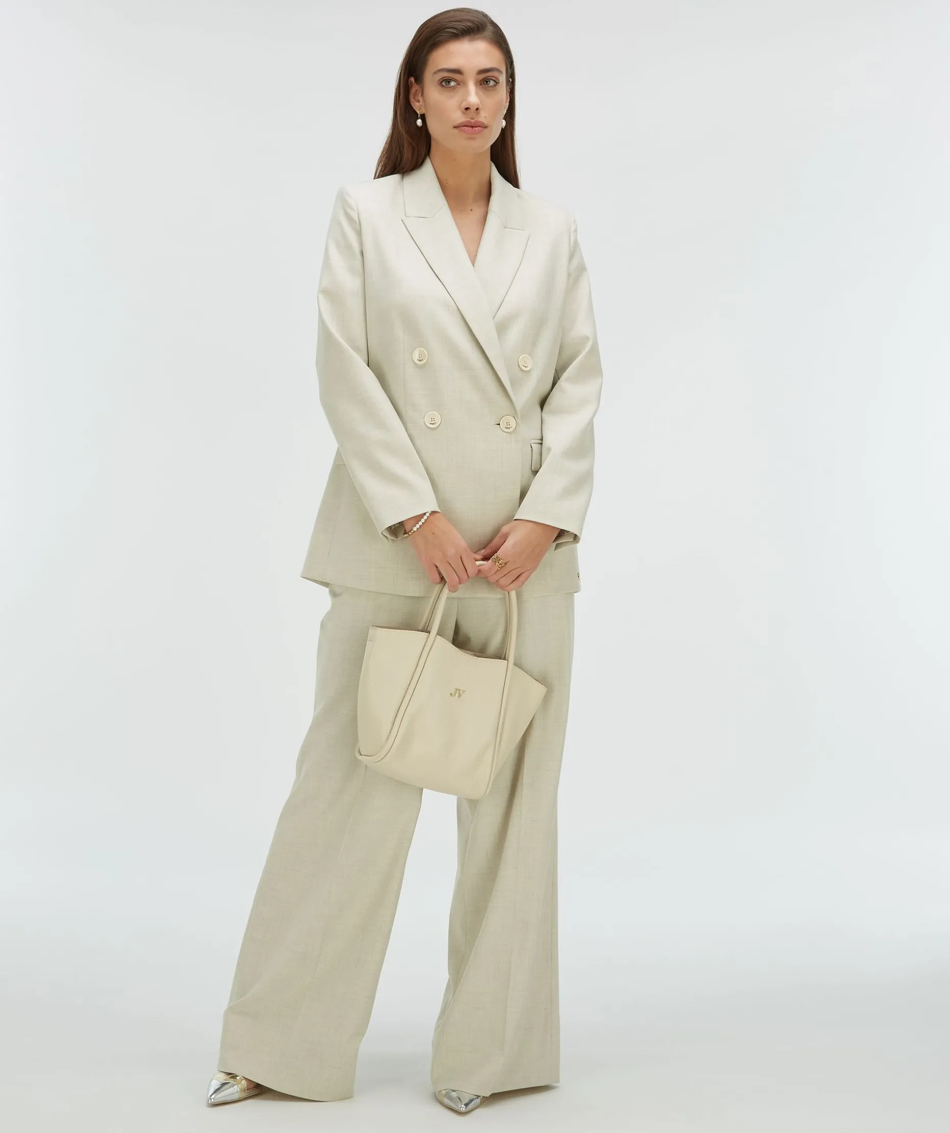 ISE straight fit blazer met strap - salt melange