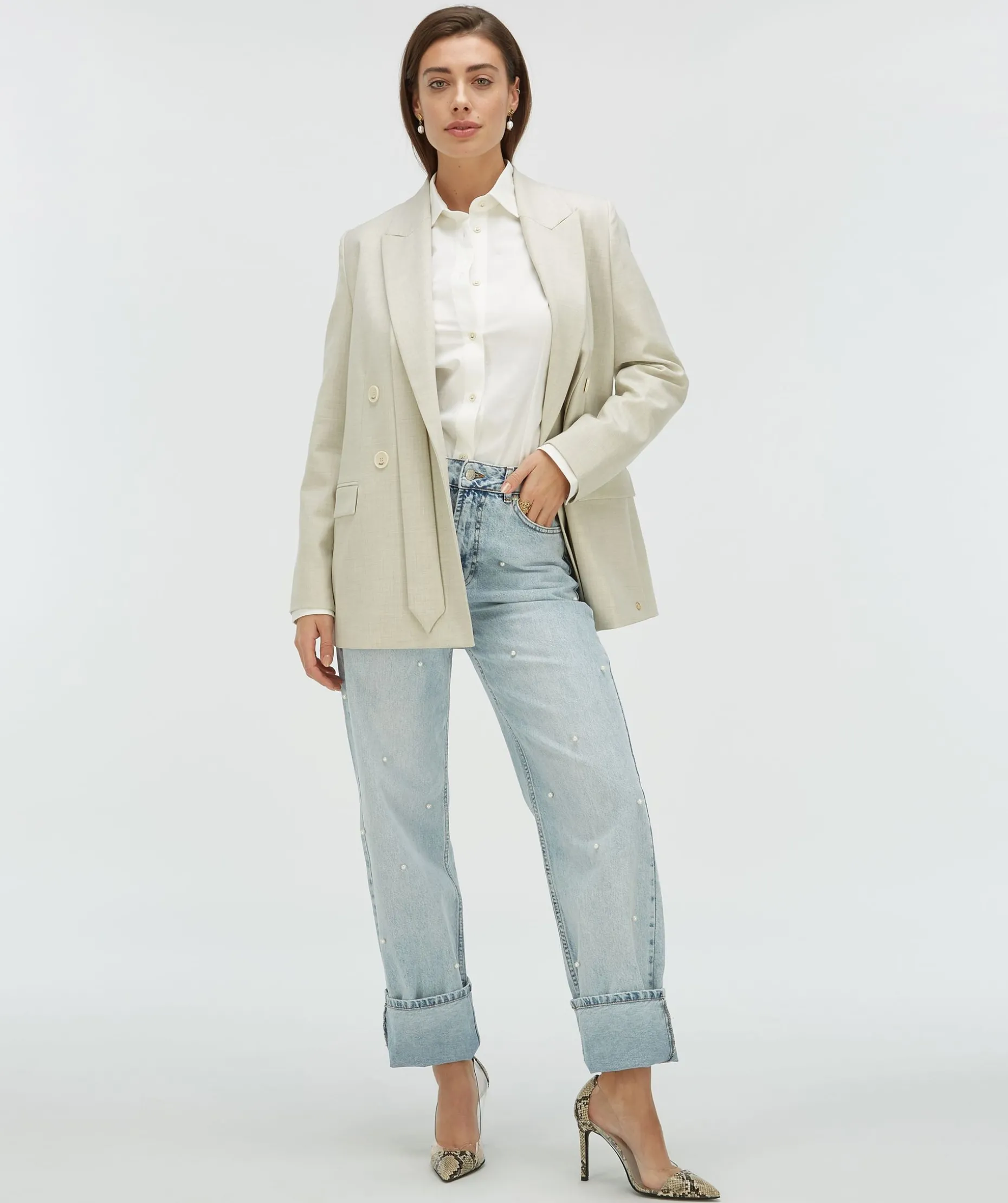 ISE straight fit blazer met strap - salt melange