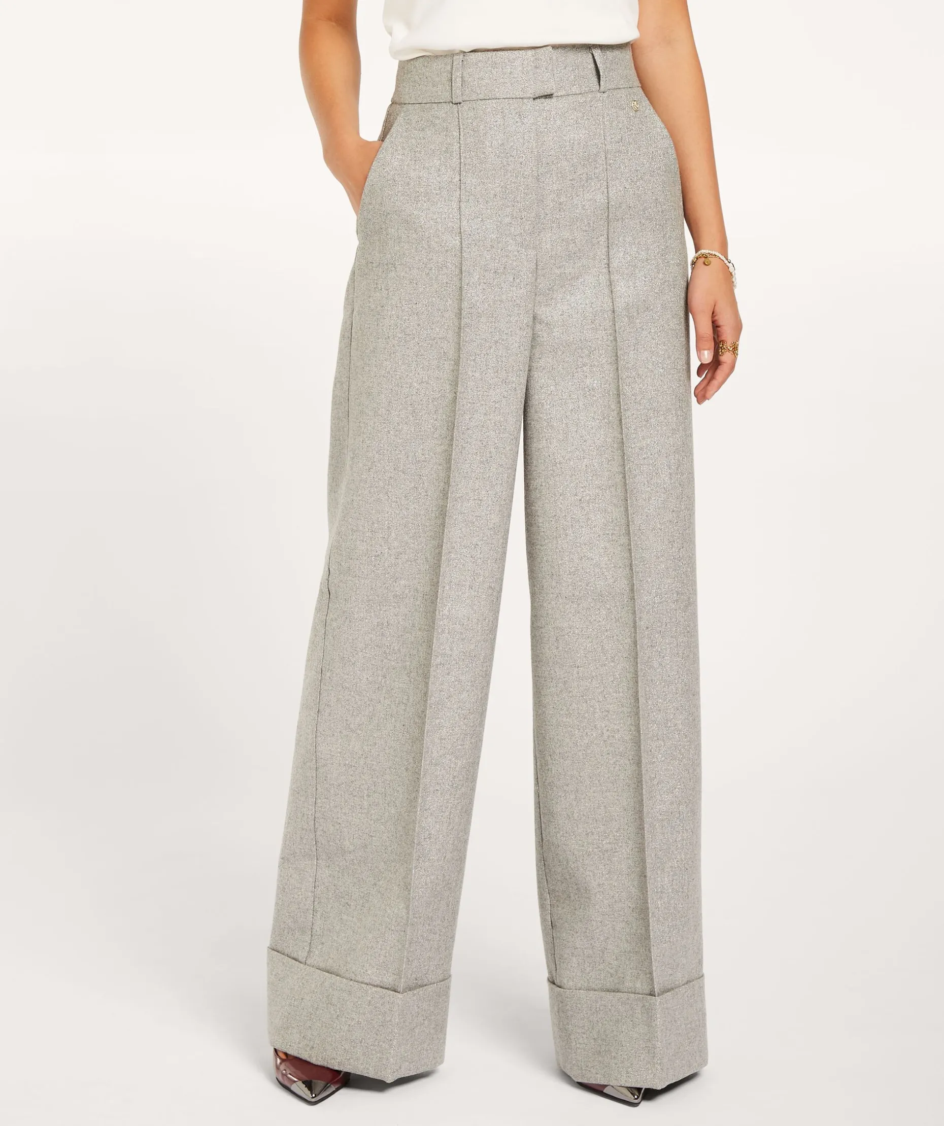 JAGGER wide leg pantalon met lurex - grey silver