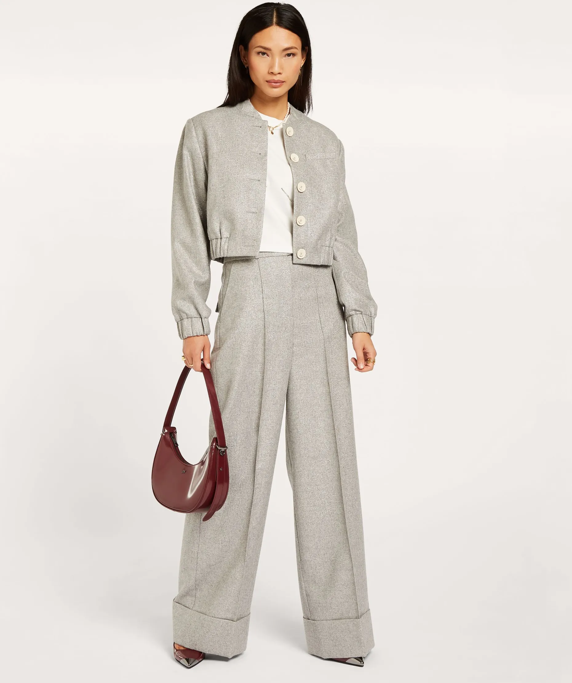 JAGGER wide leg pantalon met lurex - grey silver