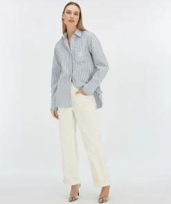 JENNIE regular fit blouse met strepen en ruches - bright blue off white