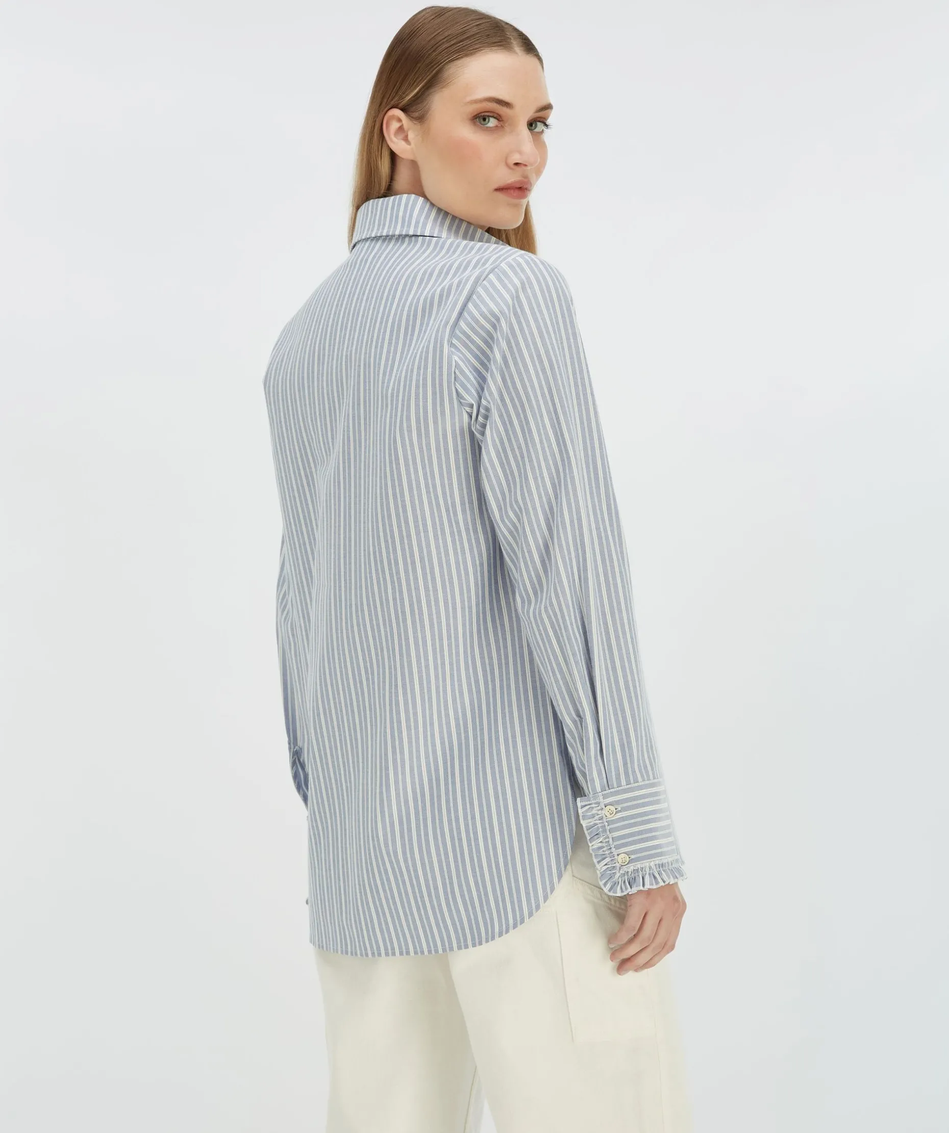 JENNIE regular fit blouse met strepen en ruches - bright blue off white