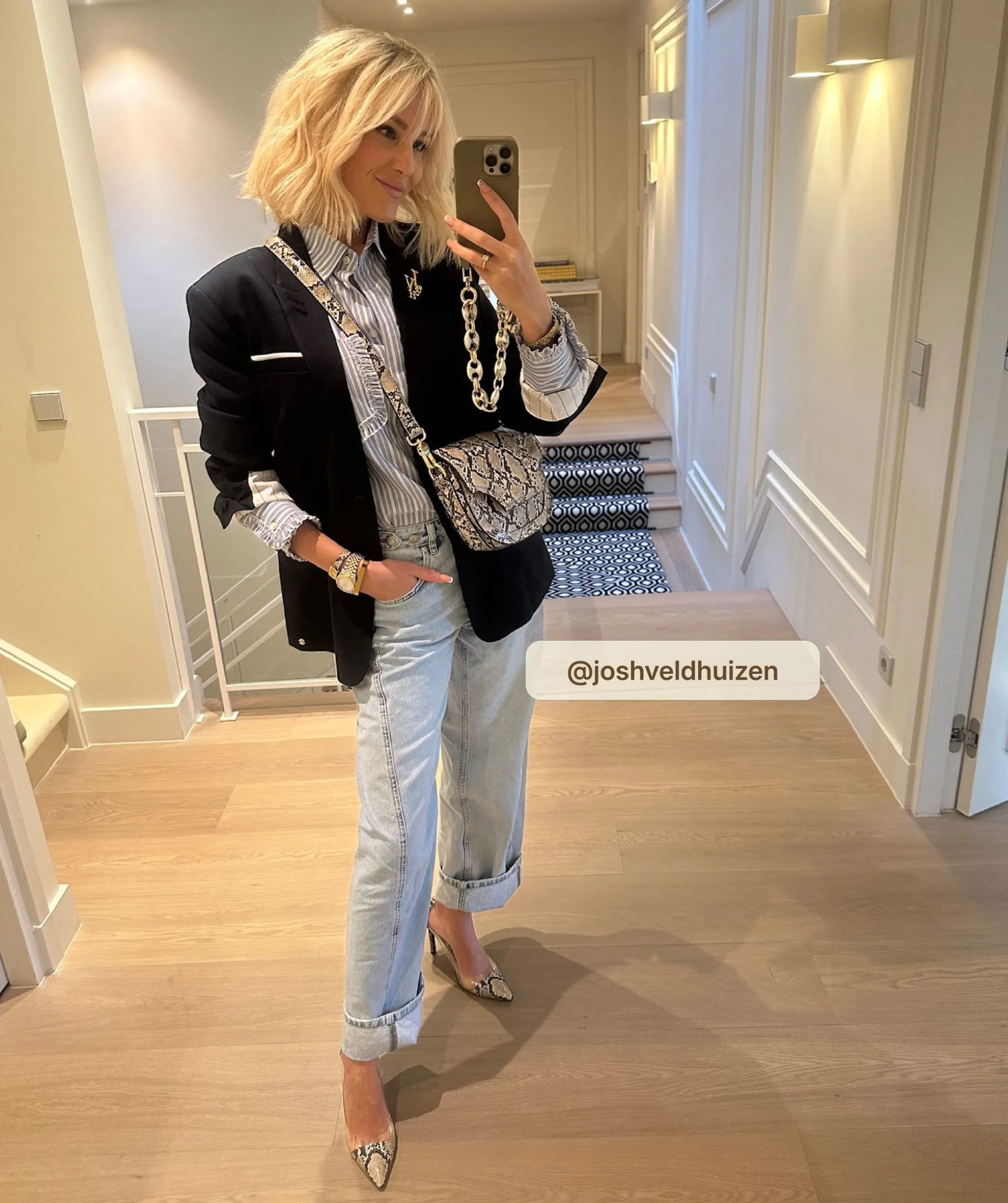 JENNIE regular fit blouse met strepen en ruches - bright blue off white