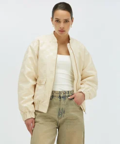 KELSEY oversized bomber met logoprint - ecru