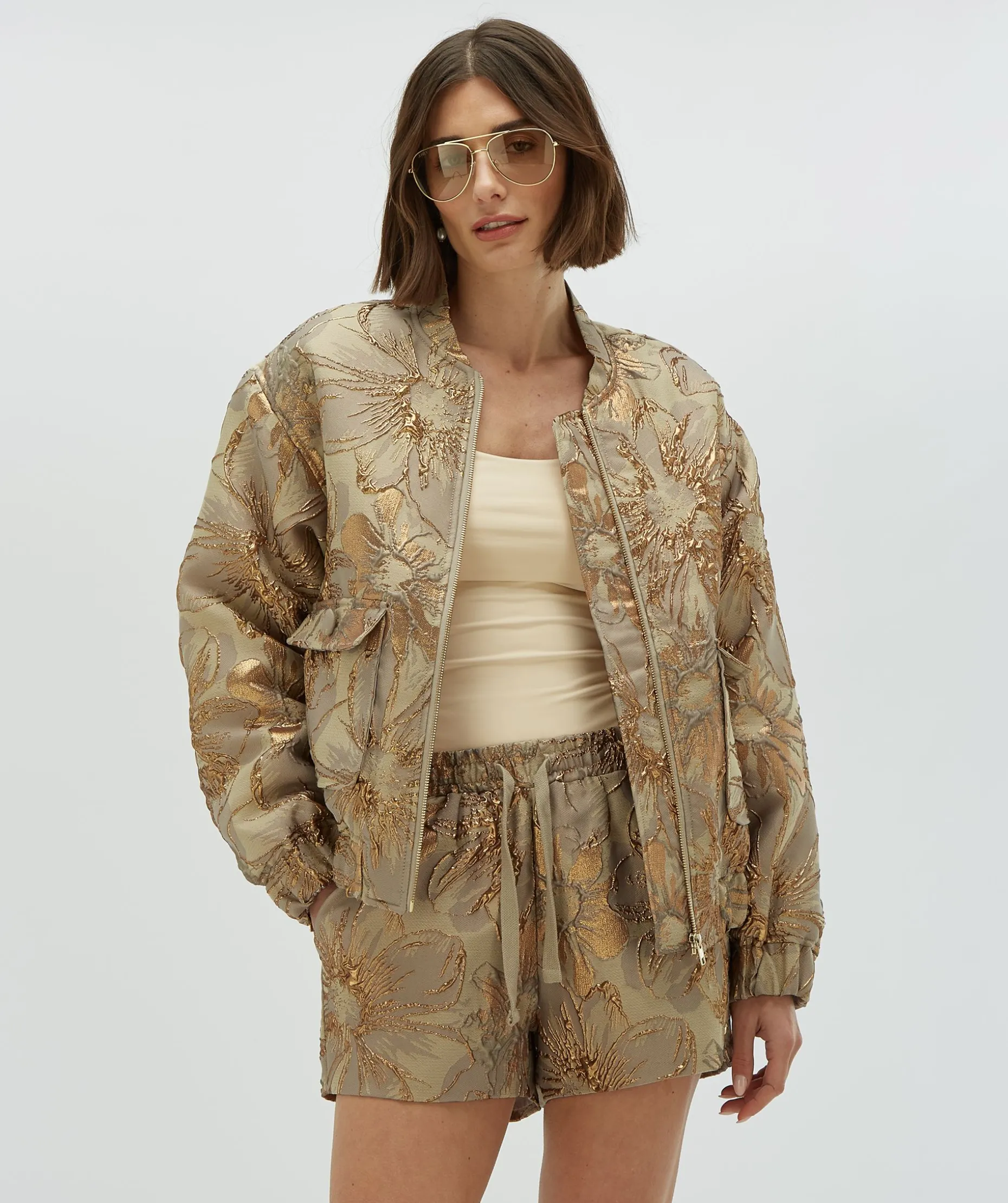 KELSEY oversized bomberjack met metallic details - dusty lilac gold