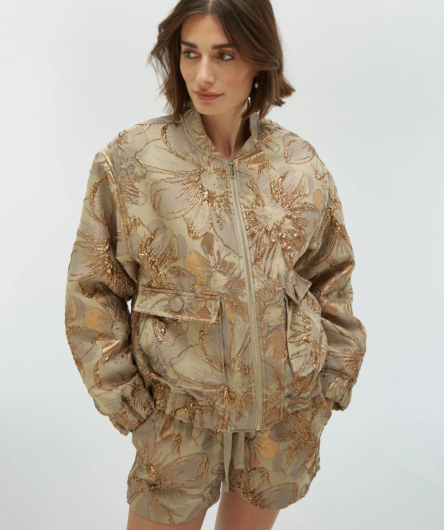KELSEY oversized bomberjack met metallic details - dusty lilac gold