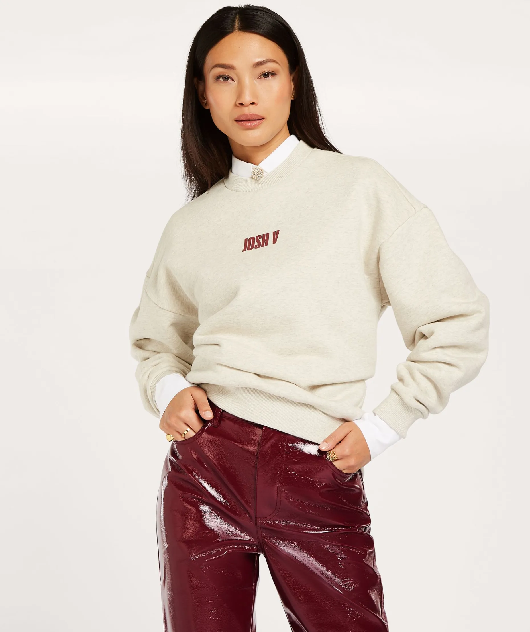 LENTHE regular fit sweater met logo - salt melange