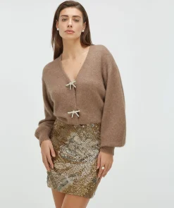 LIEKE high waisted mini rok met pailletten en kralen - mink
